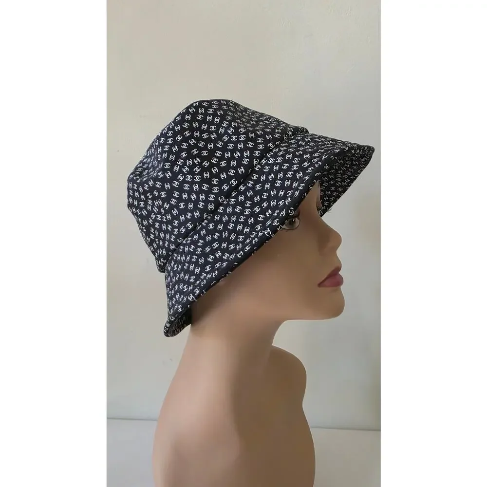 Chanel Black white Interlocking CC Nylon Bucket Hat S sz